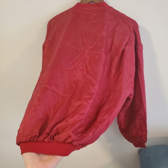 Robert Stock 100% silk lightweight burgundy bomber jacket Size Medium - Picture 7 of 8